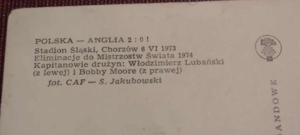 Karta pocztowa z reprezentacją Polski i Anglii