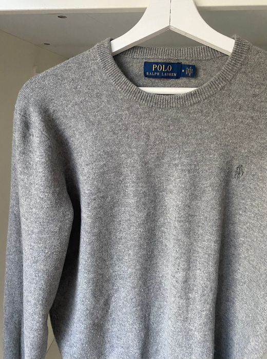 Szary puchaty sweter męski S M 38 100% Merino