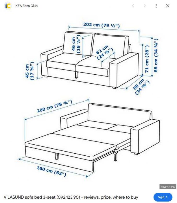 Sofa 3 osobowa rozkładana Ikea Vilasund