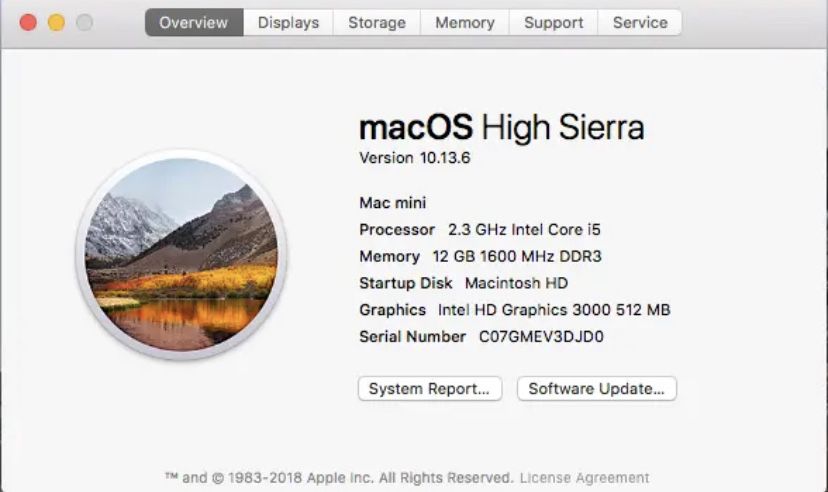 Apple Mac Mini 2011 A1347 2.3GHz i5 12GB RAM 500Gb SSD OS High Sierra