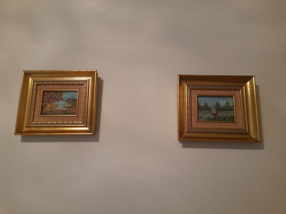 Dois quadros com moldura dourada