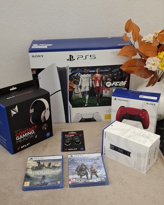 Ps5 slim leitor+garantia+2 comandos+3 jogos+estação+Fones+grips+oferta