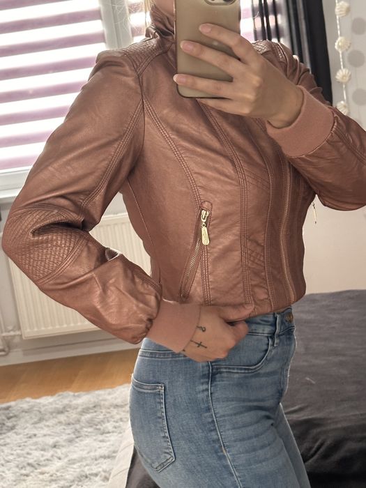 Piękna nowa kurtka ramoneska pudrowy róż S/M