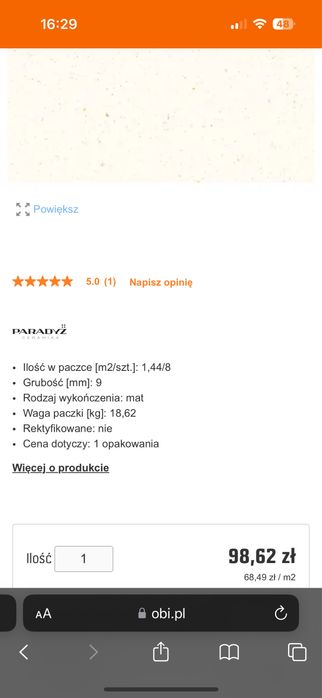 Płytki ceramiczne Pioz Bianco 30x60, 16 opakowań