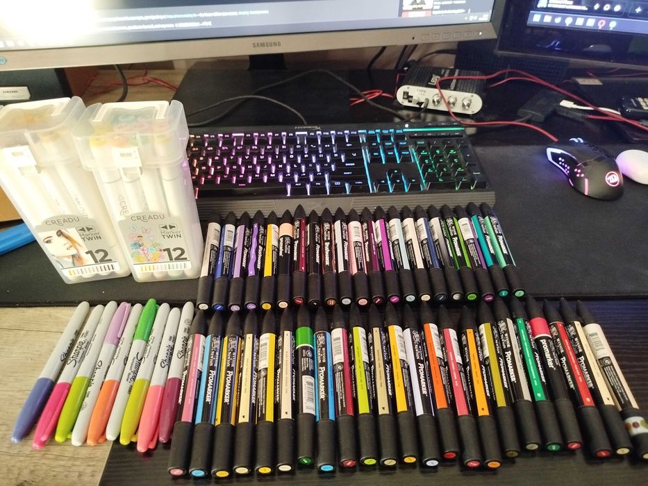 Zestaw pro markerów 77 sztuk (Winsor & Newton, Creadu, Sharpie)