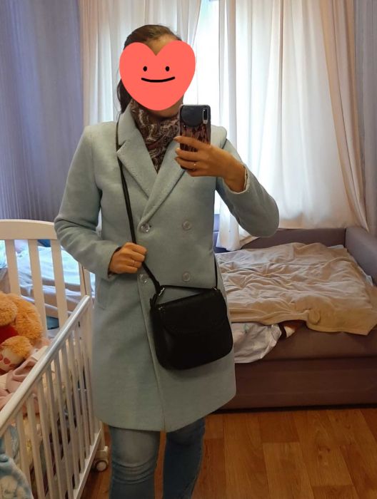 Пальто весняне, блакитне М, 46 розмір