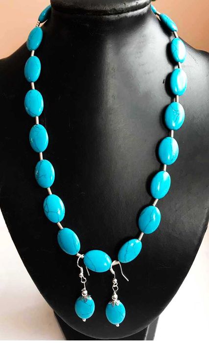 Naszyjnik i kolczyki z turkmenitu i srebra