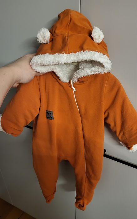Kombinezon 68 pajacyk lisek dla niemowląt kaptur uszka suwak rudy