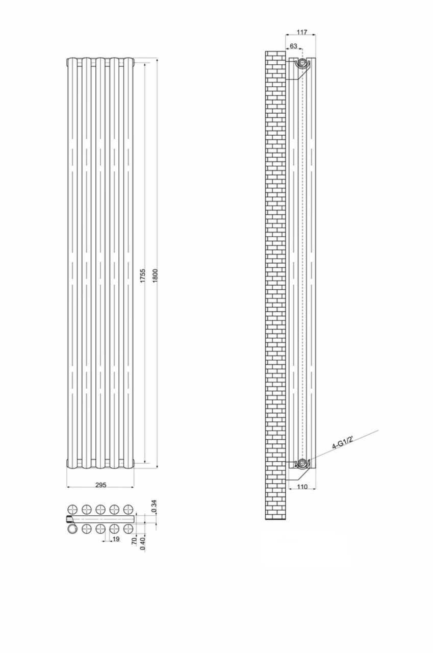 Вертикальный дизайнерский радиатор отопления  Matera II 5/1800