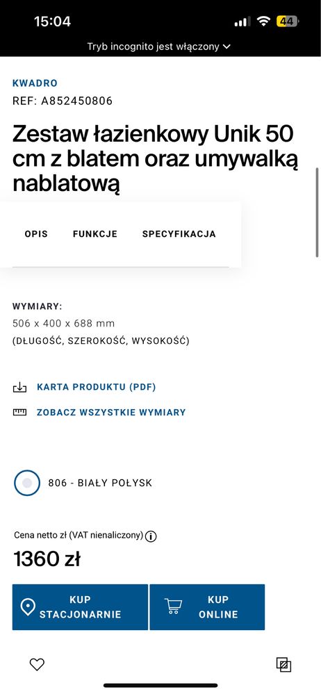 Szafka łazienkowa z umywalką