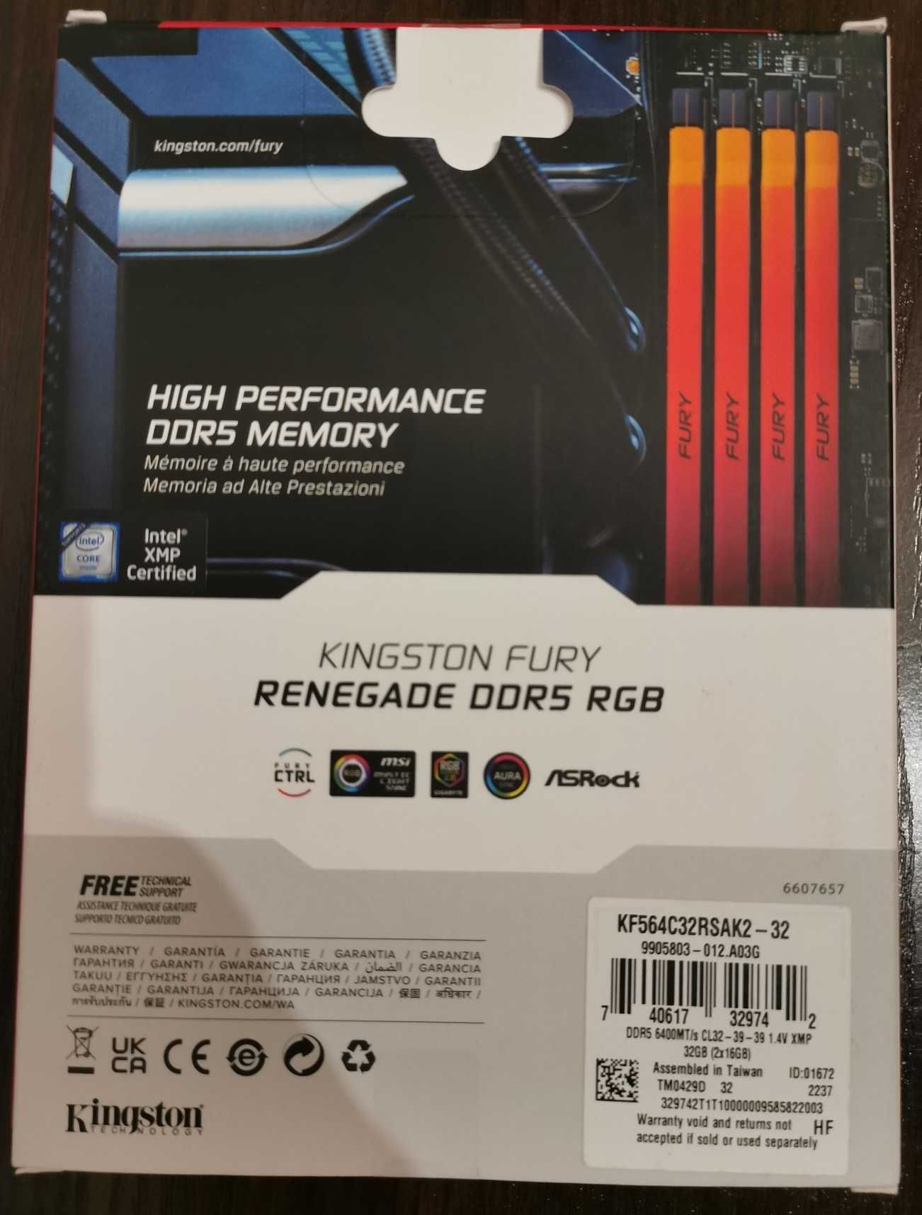 Pamięć RAM KINGSTON FURY Renegade DDR5 32GB 2x16GB 6400 CL32 RGB