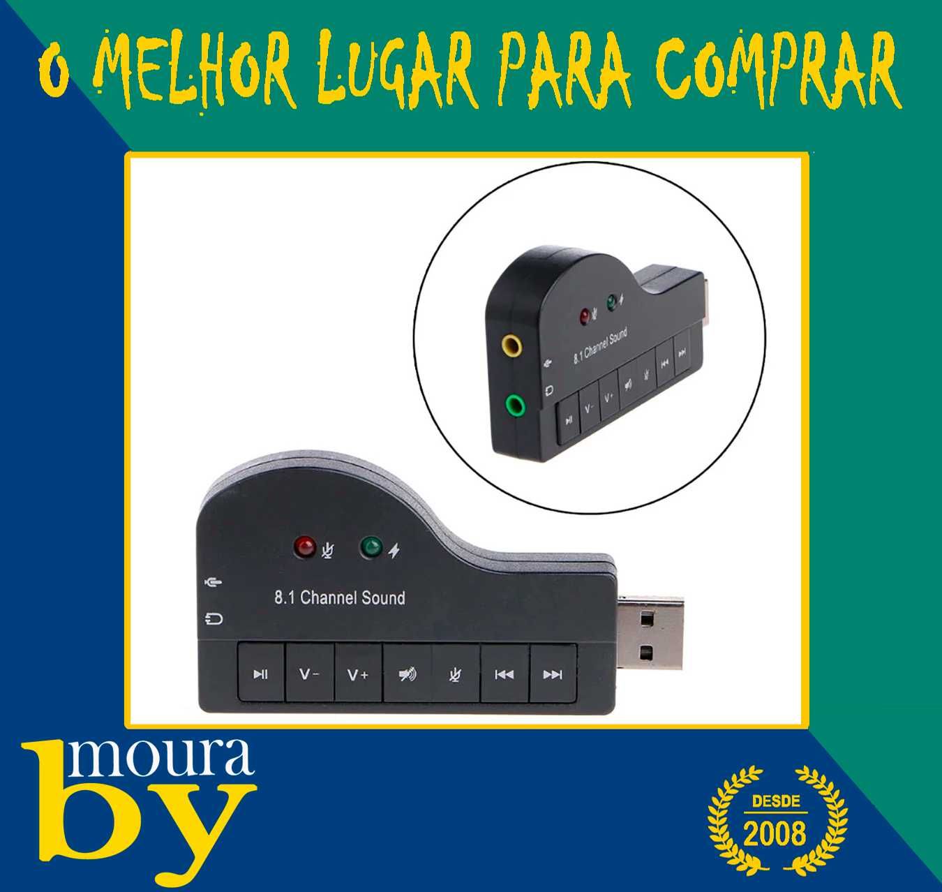 Adaptador de áudio placa de som externa USB 8.1 canais para 3,5 mm