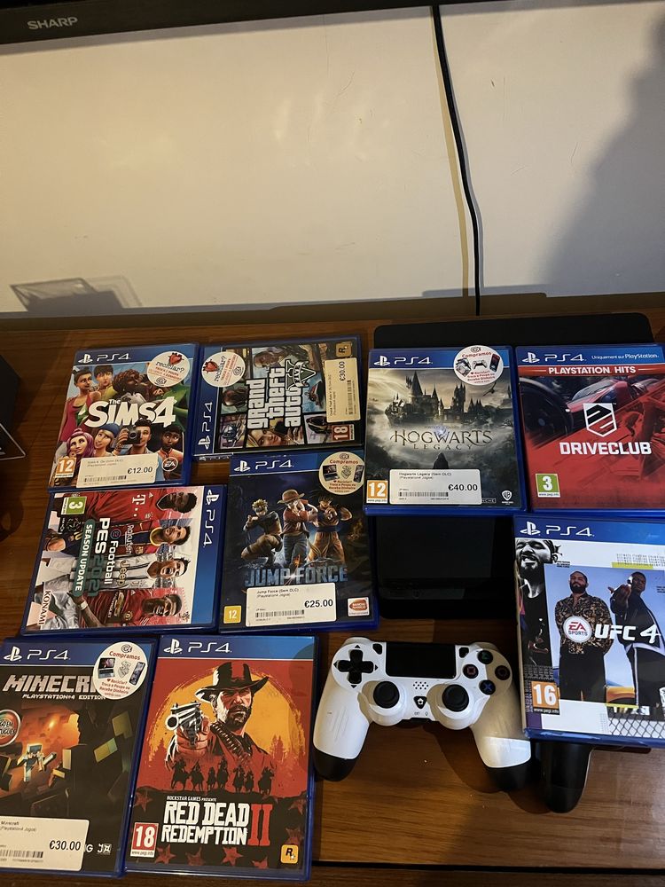 PS4 Slim com 2 comandos, 9 jogos e fone – Pronto para jogar!