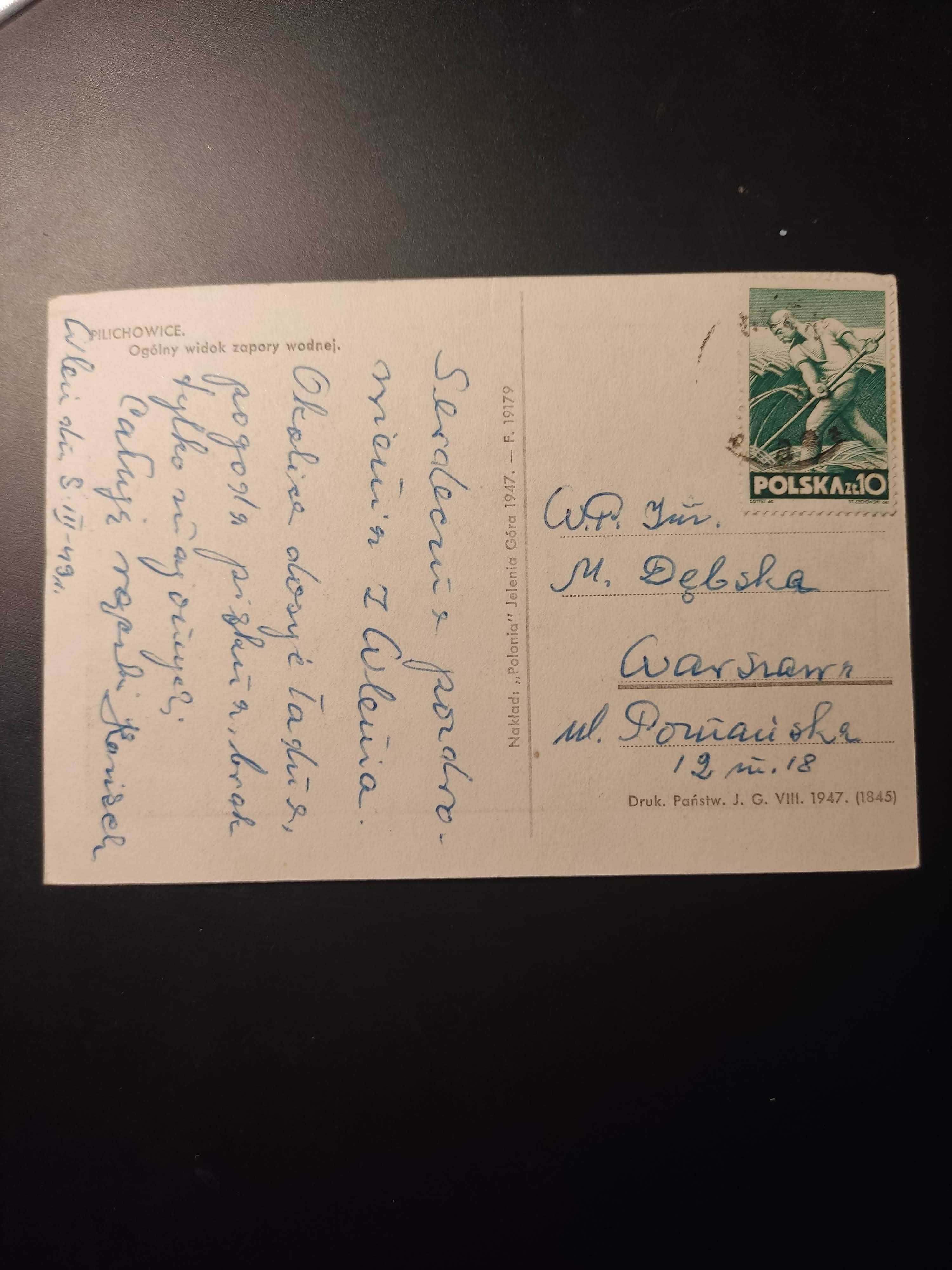 Stara pocztówka Pilichowice Zapora Wodna 1947 Polonia, Jelenia Góra