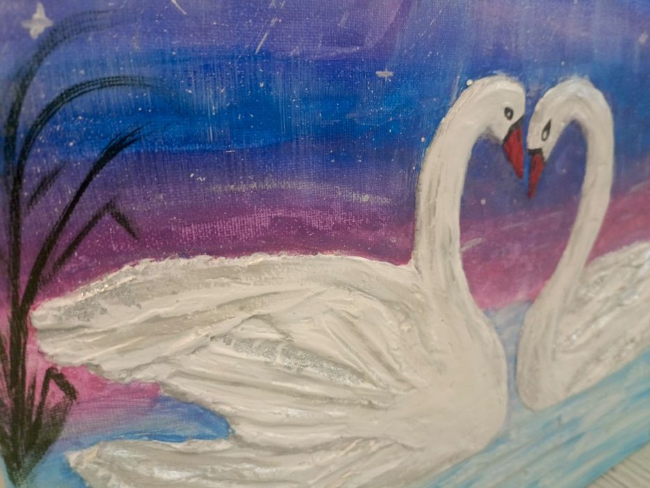 Obraz łabędzie strukturalny rękodzieło akryle