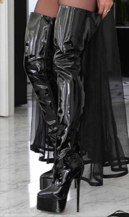 TANIO piękne szpilki high heels styl pleaser latex platforma wysokie