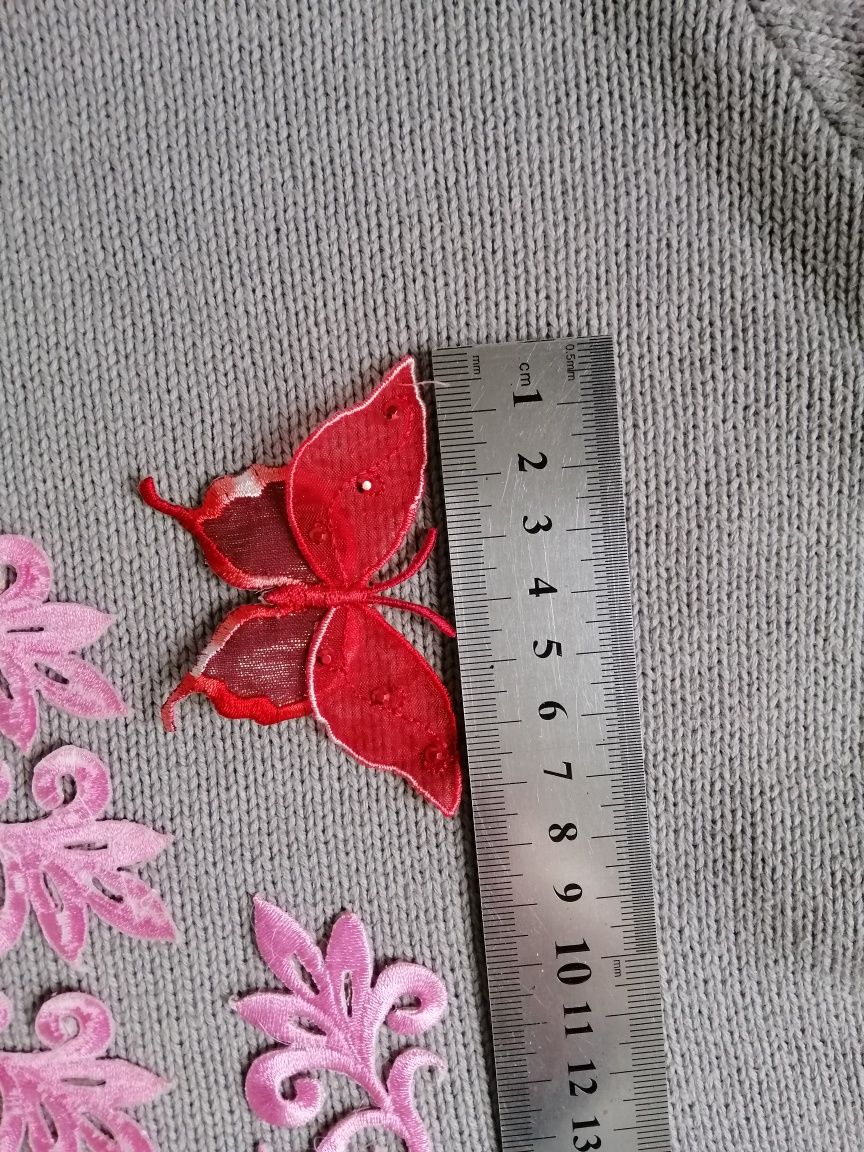 10шт Вышивка аппликация клеевая бабочки орнамент растения Розовая