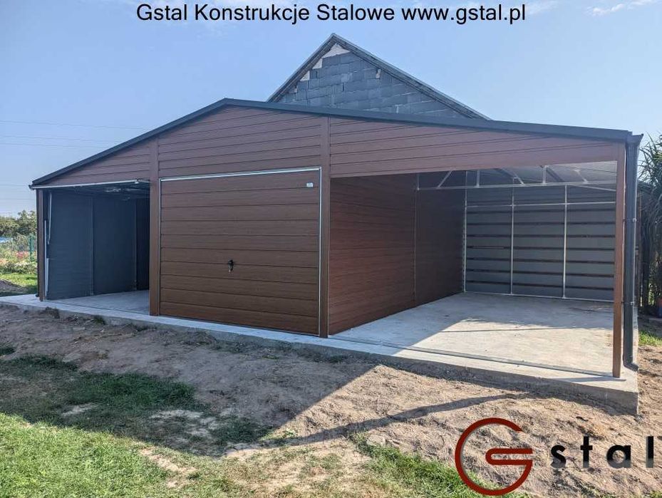 garaż z wiatą 9x6 (6x6 i zadaszenie 3x6) panele ażurowe profil ocynk