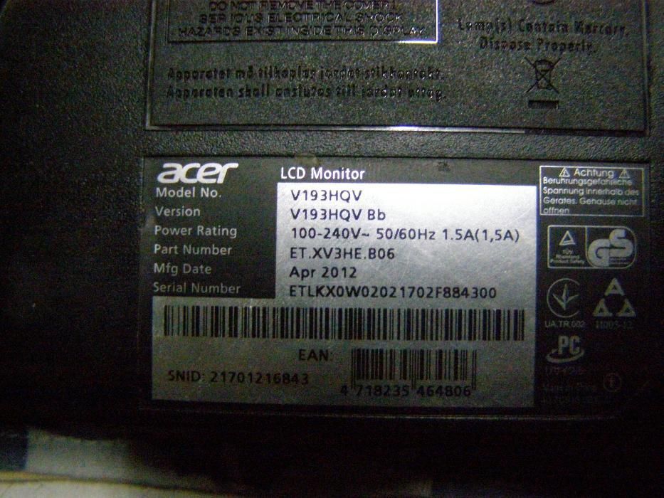 Запчасть монитора Acer V193HQV Bb