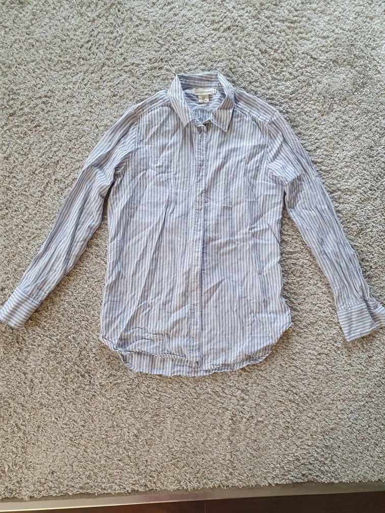 Koszula błękitna w paski białe h&m S długi rękaw