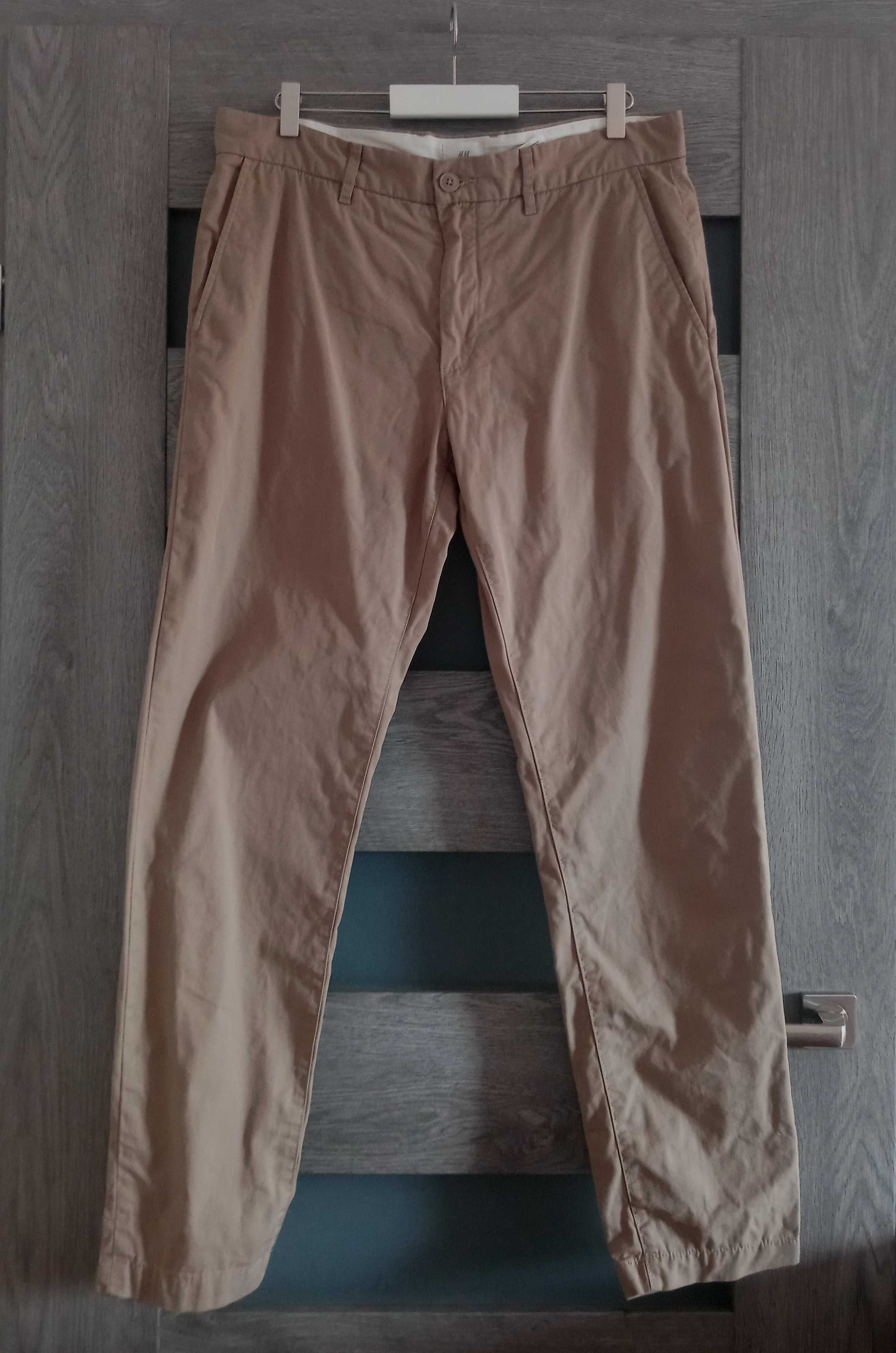 H&M L.O.G.G. beżowe spodnie chinosy camel slim fit 34