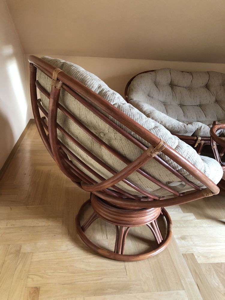 Rattanowy komplet wypoczynkowy, meble boho, vintage