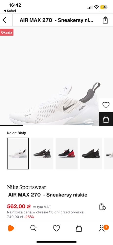 BUTY NIKE AIR MAX 270,  Roz.42 białe