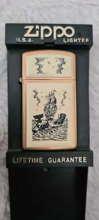 Zippo Slim Brass Scrimshaw Wieloryb (1991)