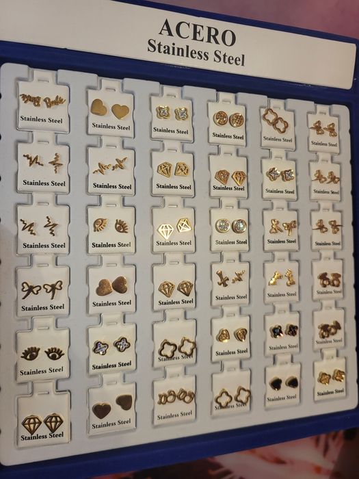 Kolczyki stal wkrętki 36par wzory