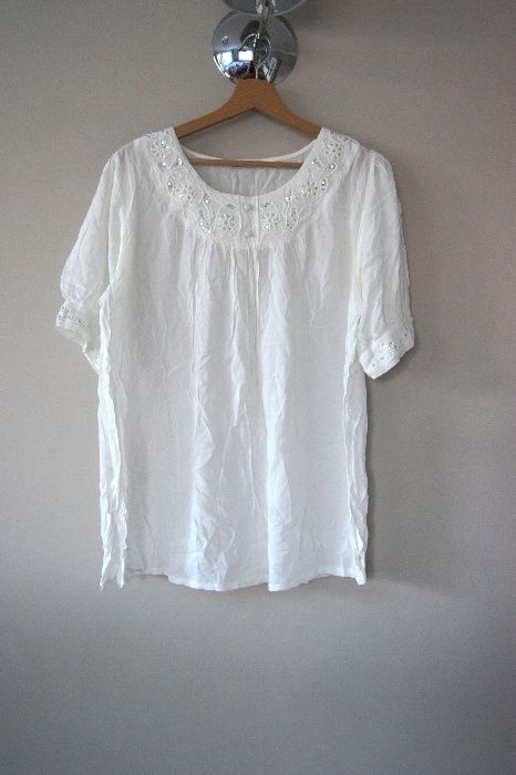 biala elegancka koronkowa bluzka koszulka t-shirt bialy 38M oversize L