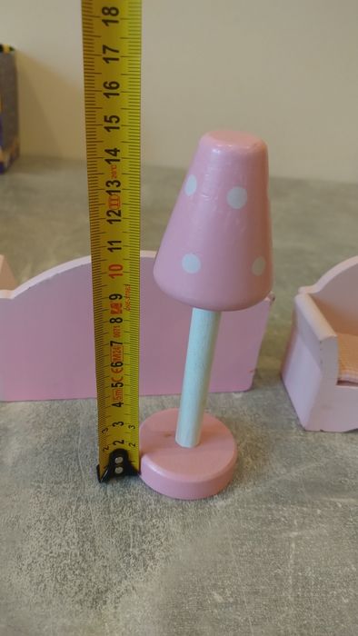 Mebelki dla lalek, fotel sofa stolik kawowy, lampa