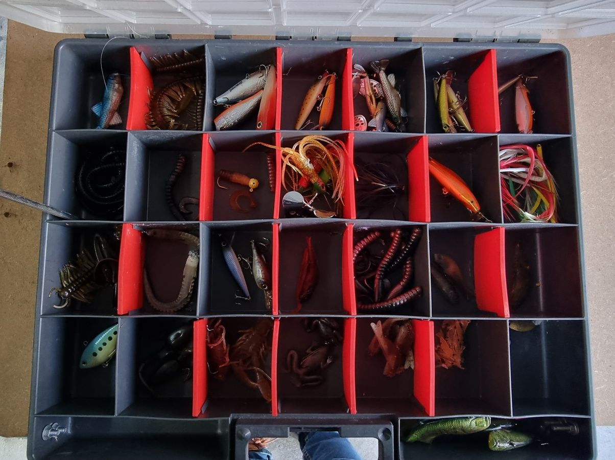 Mala contentor com amostras para pesca