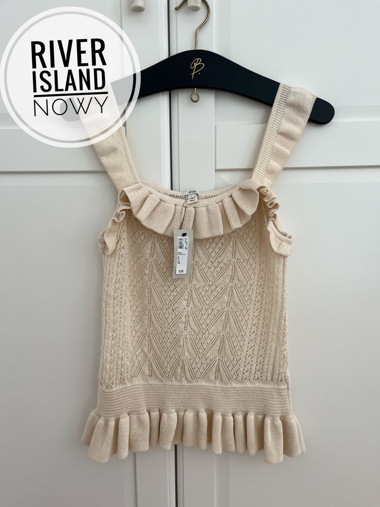 River Island Nowy top bluzka beż kremowy Xs 34 S 36 • użurowy falbany