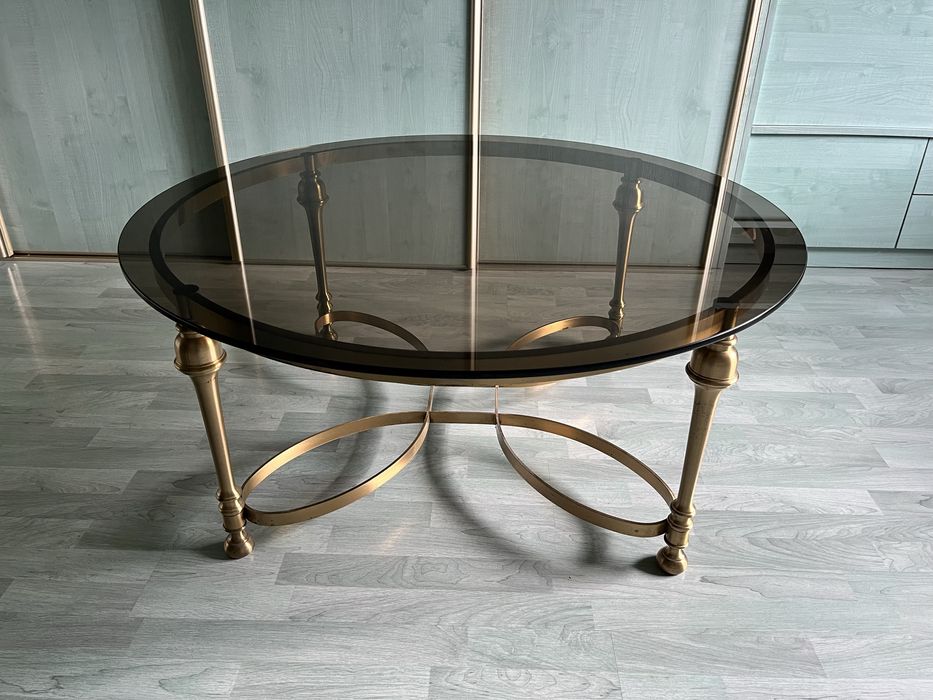 okrągły stolik kawowy z przydymionym szkłem 105cm