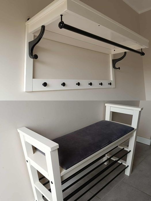 Zestaw do przedpokoju wieszak na ubrania i ławka na buty Ikea Hemnes