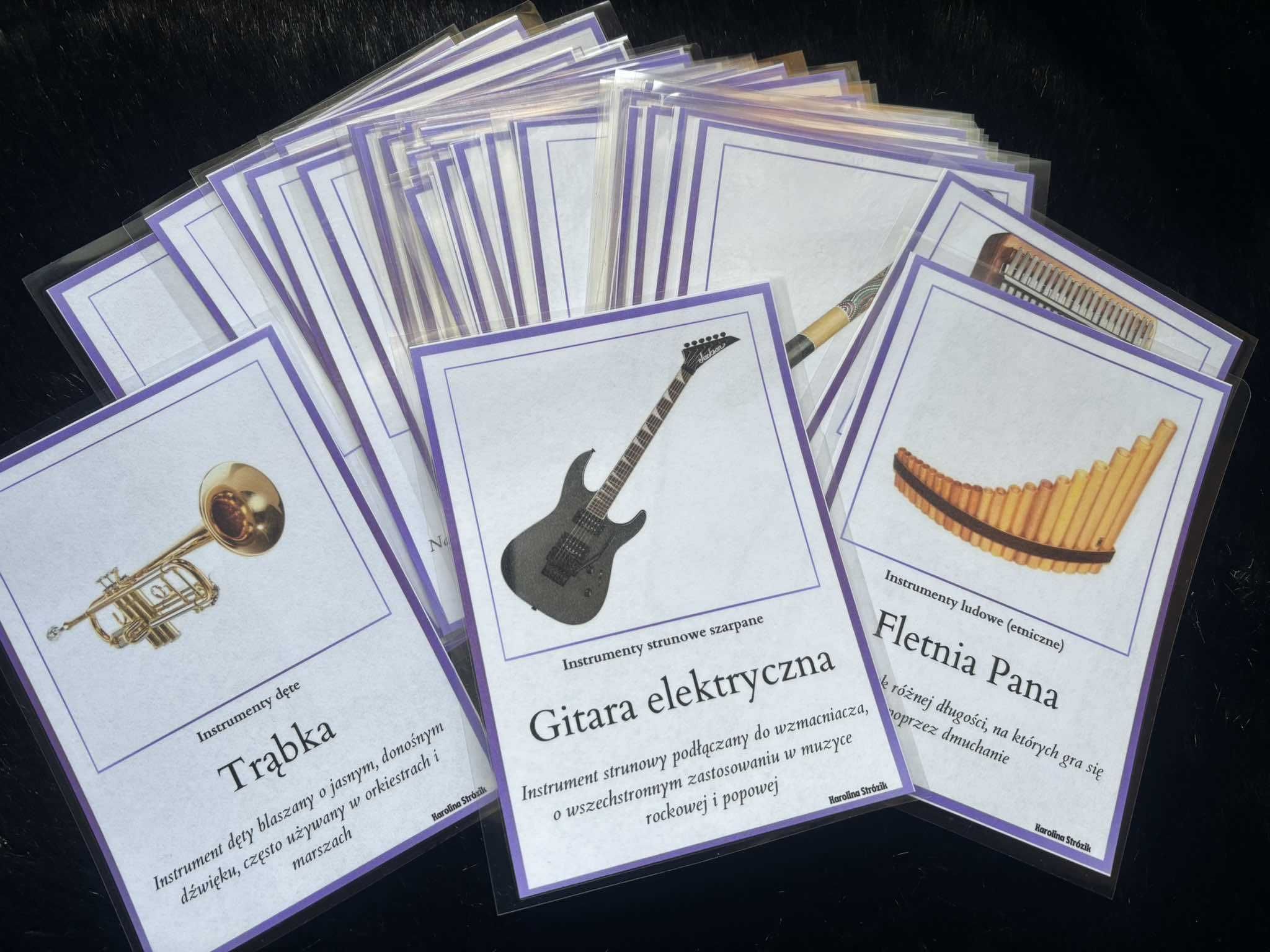 Karty demonstracyjne montessori instrumenty muzyczne laminowane