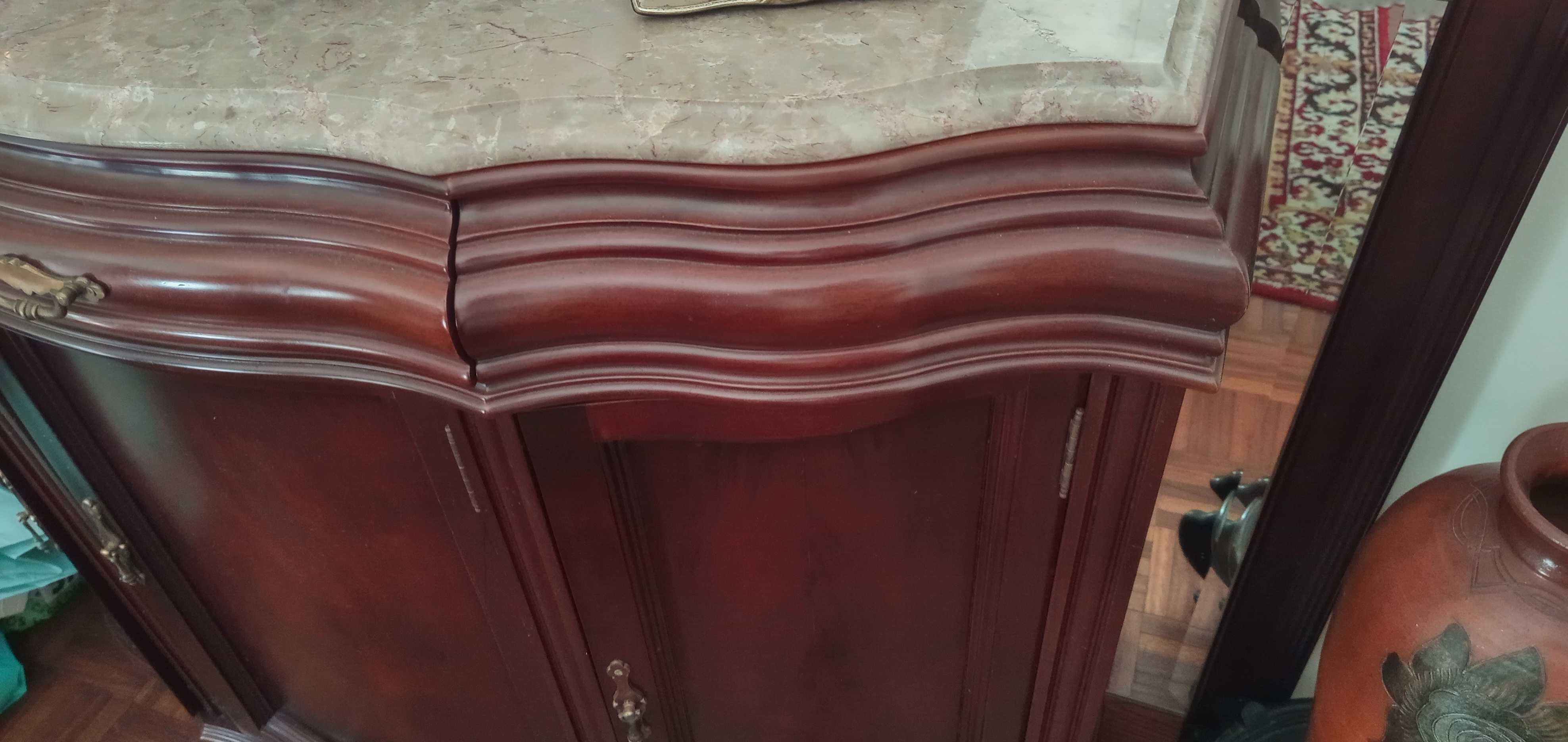 Movel boa madeira+mármore + espelho grande 180€