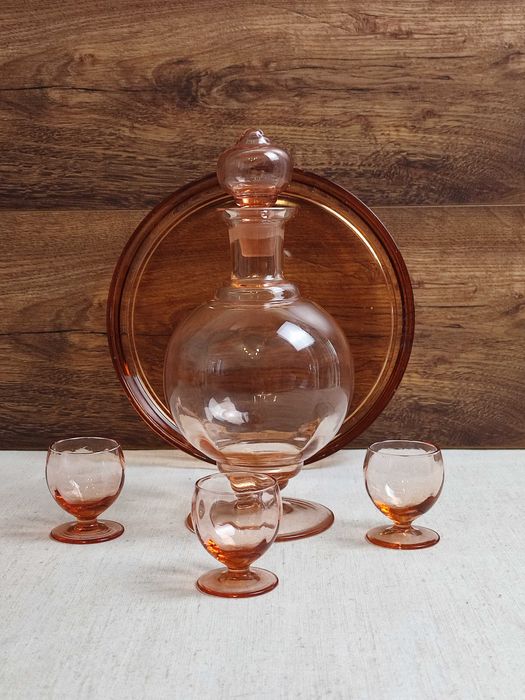 Karafka z kieliszkami + taca - huta Hortensja - lata 30