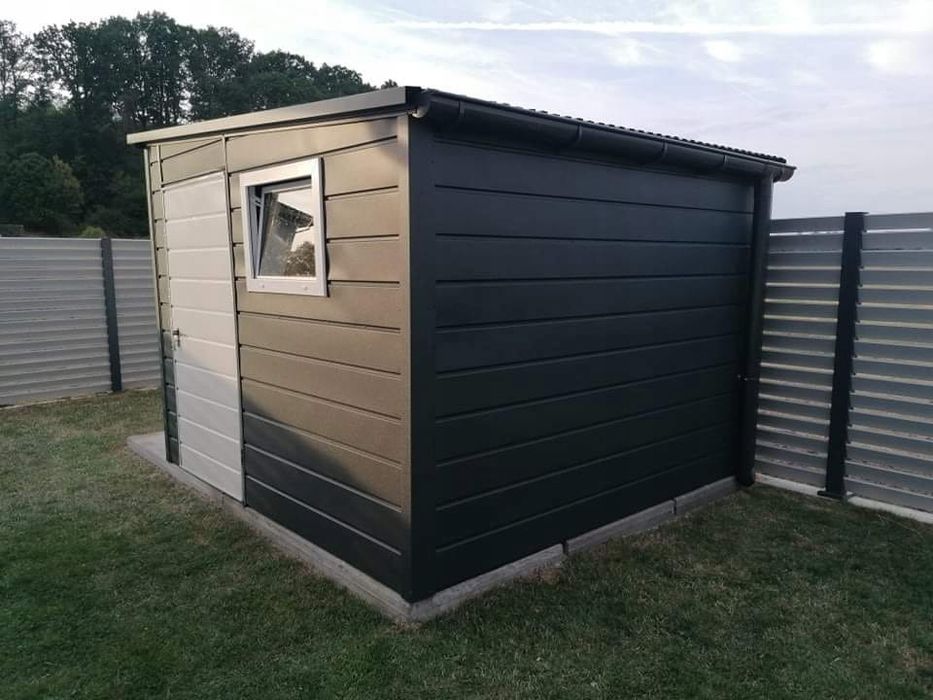 garaż blaszany blaszak 3x3 - Dach jednospadowy, Brama uchylna, Grafit