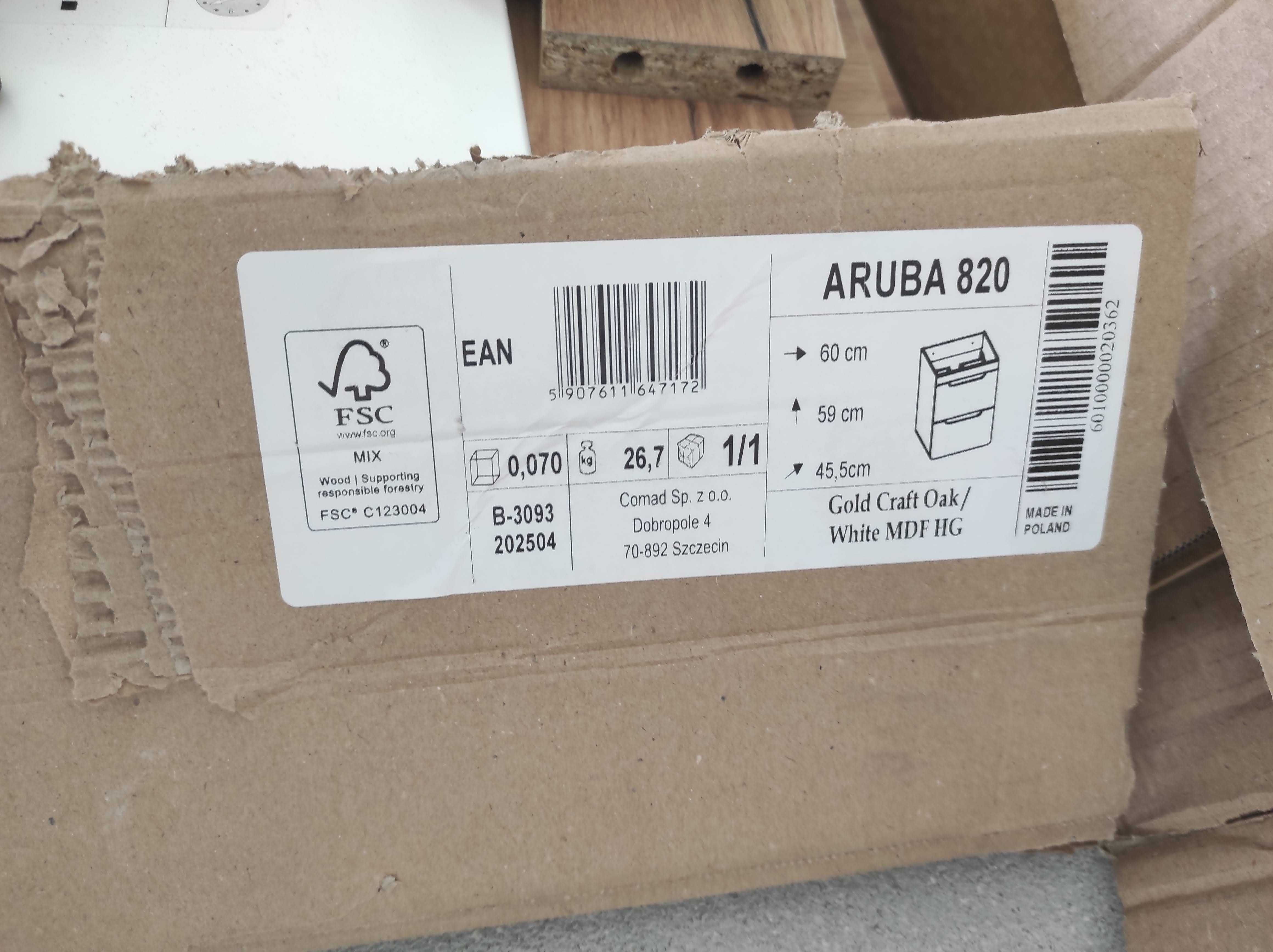 Elegancka biała szafka pod umywalkę podblatowa Aruba dąb z wadą