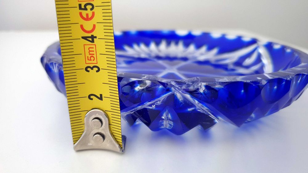 Salaterka podstawka popielnica kryształowa kobalt niebieska PRL