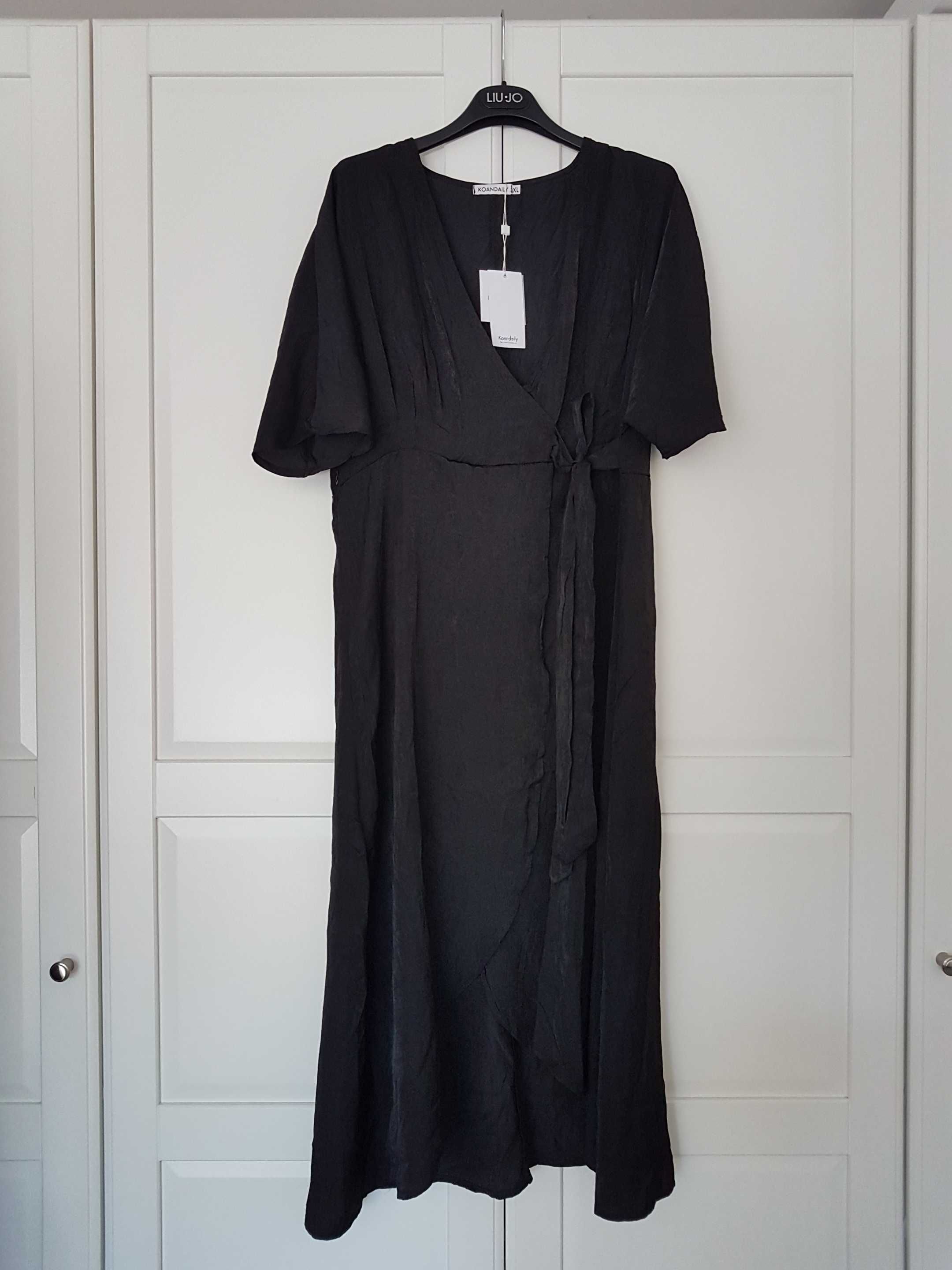 KOANDAILY nowa czarna sukienka z połyskiem na zakładkę roz. XL