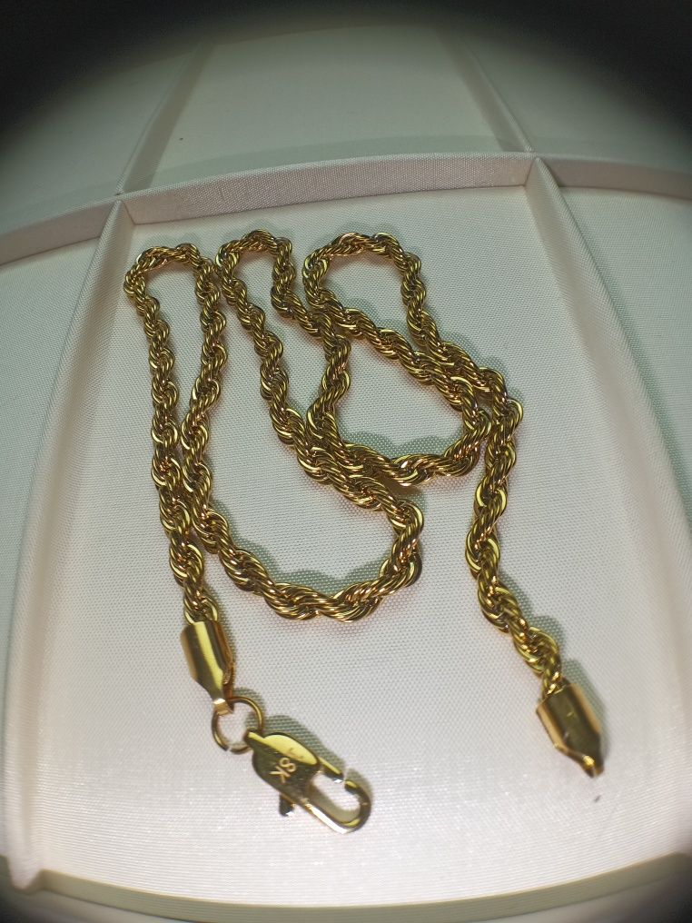 Srebro pozłacane 18k naszyjnik łańcuszek 44 cm gruby kręcony