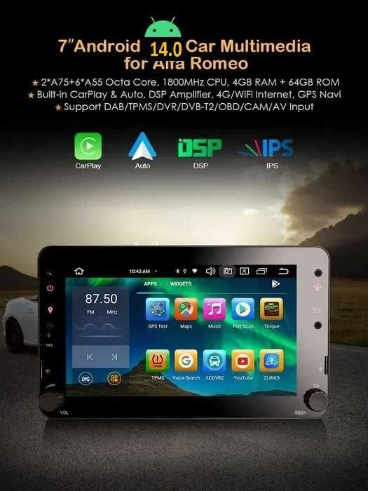 Auto-rádio 2 din Android 14 Alfa Romeo/Toyota/Skoda/Passat