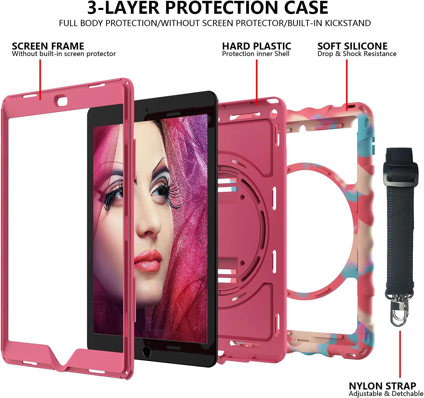 Etui do iPad 6/5/Pro 9.7" z Podstawką i Paskiem na Ramię Różowe
