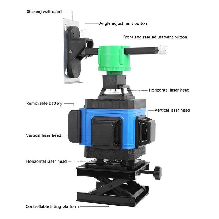 Лазерний нівелір 4D, 16 ліній, самовирівнюючий, 2 акумулятори