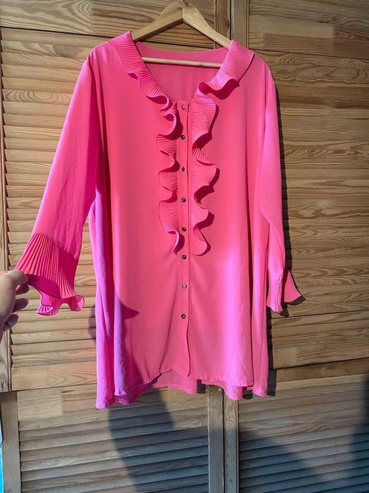 Koszula różowa Made in italy 3XL falbany transparentna długa elegancka