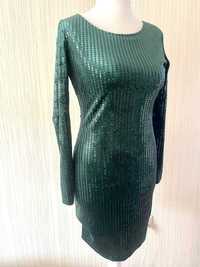 Cekinowa sukienka butelkowa zieleń 38