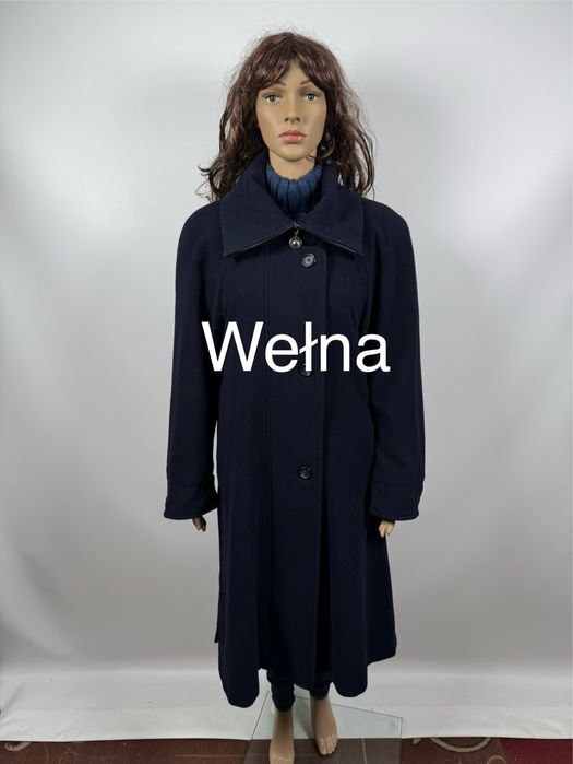 Granatowy wełniany płaszcz 38