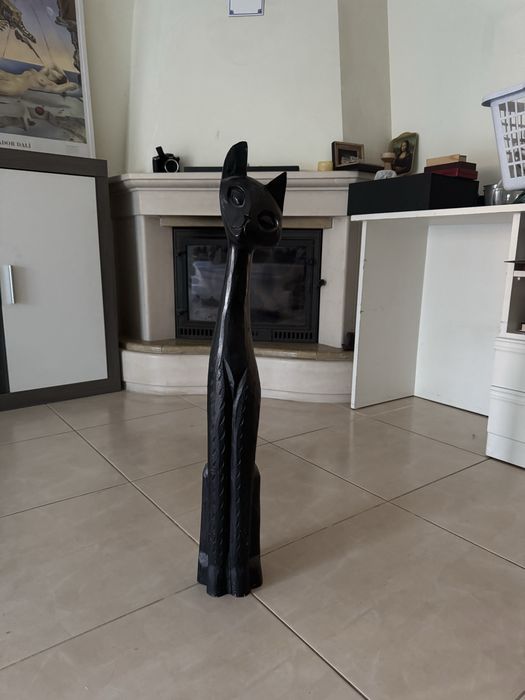 Estátua Gato de madeira preta